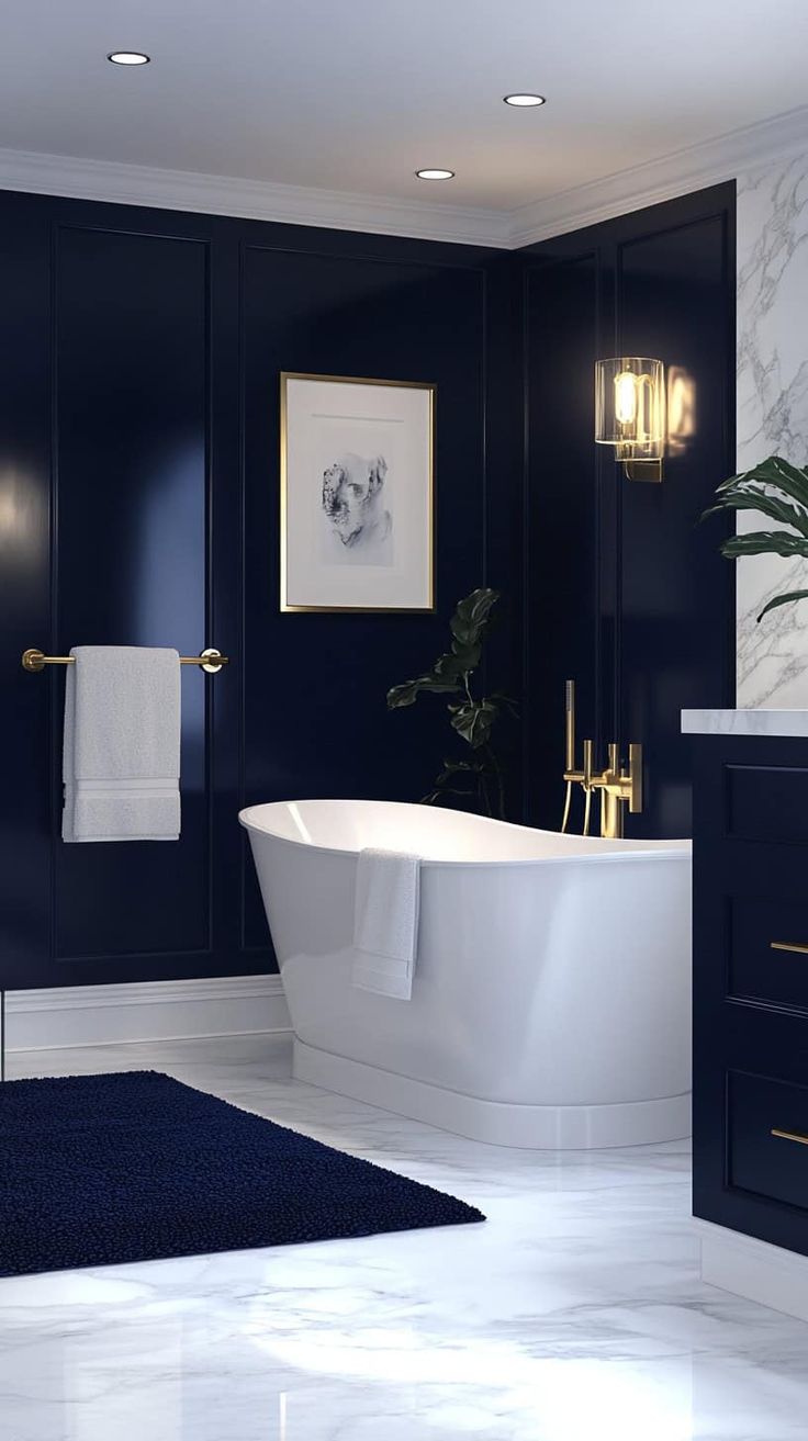 40 navy blue bathroom aesthetics and accessories… (1)