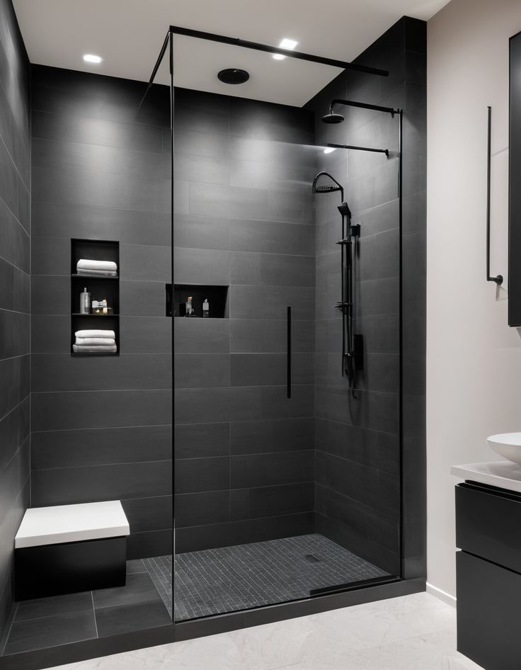 discover stylish black walk in and standing shower…